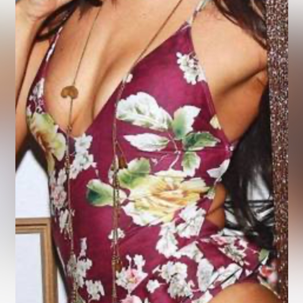 Power 2 the flower cut out ruffle one piece swimsuit in floral burgundy